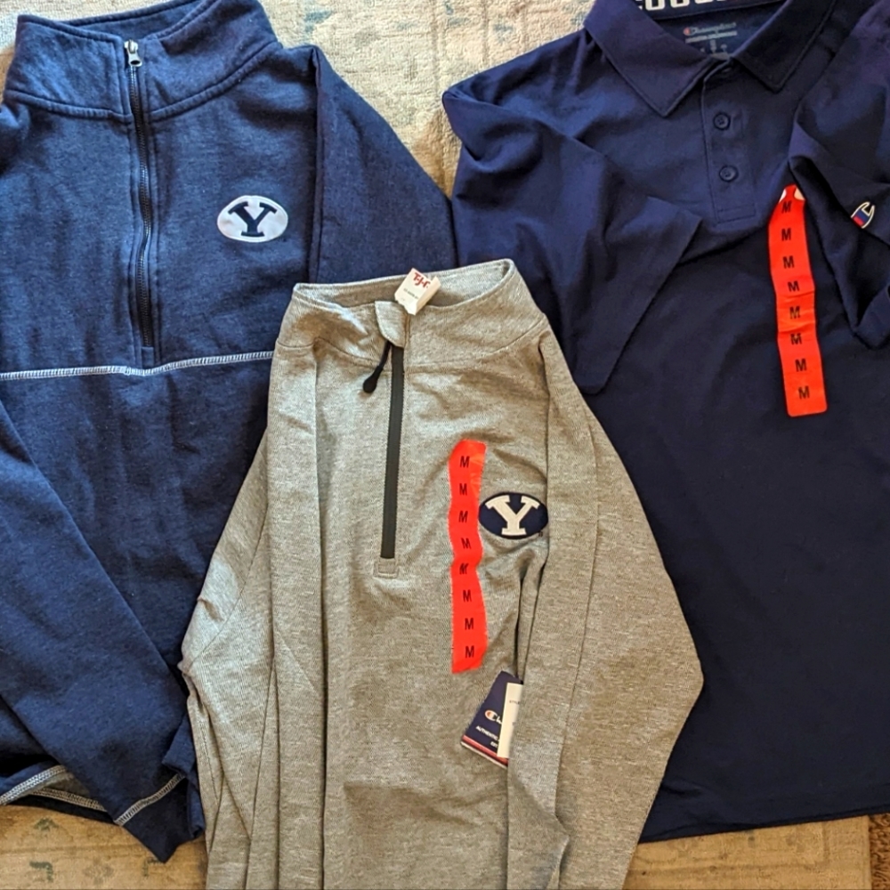 Brand New BYU Clothes lot. Cougar Swag Jacket and shirts Champion